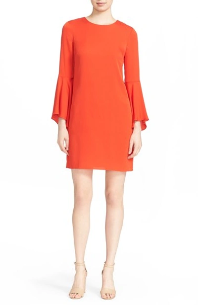 Milly Bell-sleeve Stretch-silk Crepe Dress, Flame