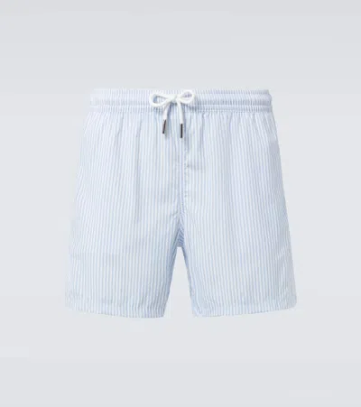 Thom Sweeney Striped Swim Trunks In Blue