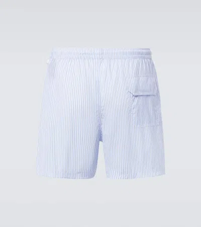 Thom Sweeney Striped Swim Trunks In Blue