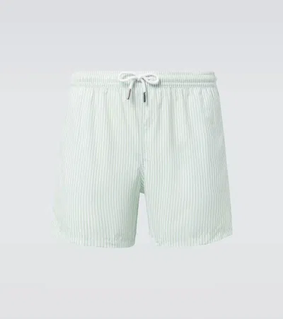 Thom Sweeney Striped Swim Trunks In Green