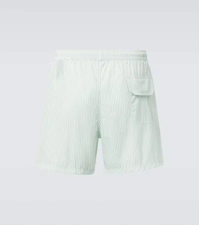 Thom Sweeney Striped Swim Trunks In Green