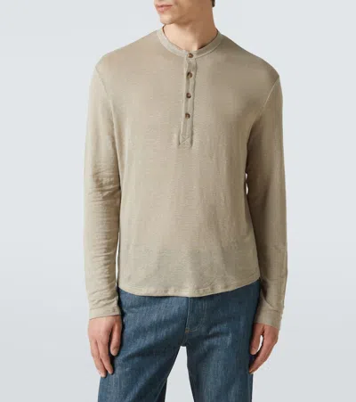 Thom Sweeney Linen-blend Henley Shirt In Beige