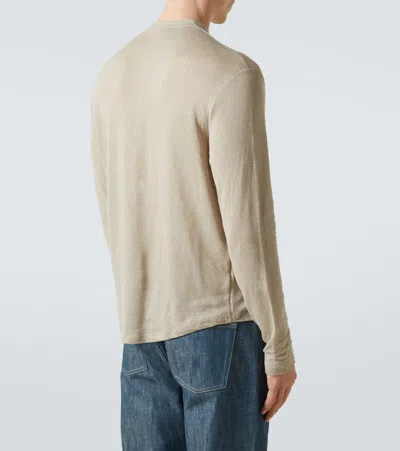 Thom Sweeney Linen-blend Henley Shirt In Beige