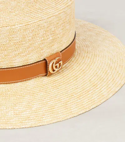 Gucci Raffia Hat Leather Strap In Beige
