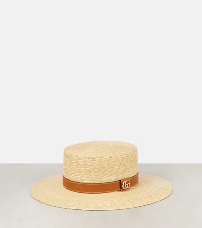 Gucci Raffia Hat Leather Strap In Beige