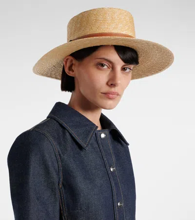 Gucci Raffia Hat Leather Strap In Beige