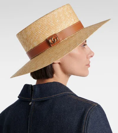 Gucci Raffia Hat Leather Strap In Beige