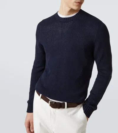Thom Sweeney Silk Sweater In Blue