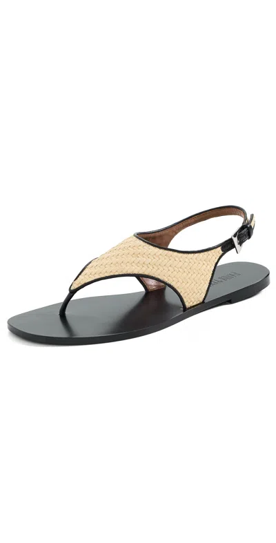 Paris Texas Amalfi Raffia Thong Slingback Sandals In Naturale-black