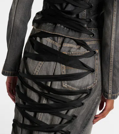 Balenciaga Skirt With Laces In Smoky Grey Denim Women In Gray