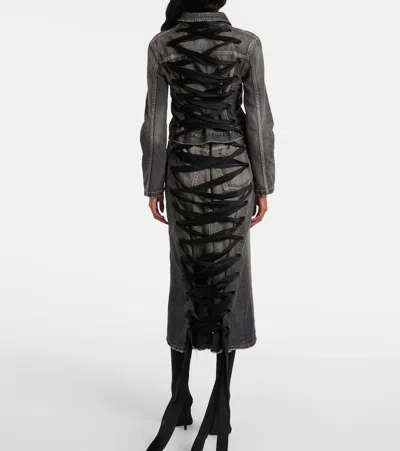 Balenciaga Skirt With Laces In Smoky Grey Denim Women In Gray