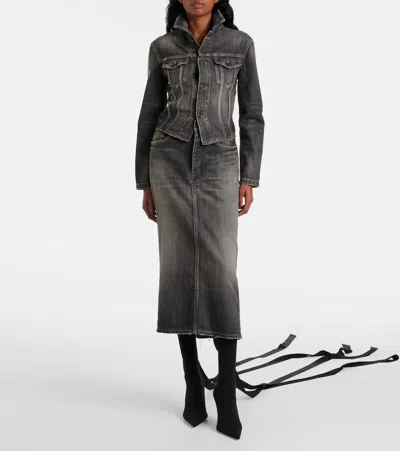 Balenciaga Skirt With Laces In Smoky Grey Denim Women In Gray