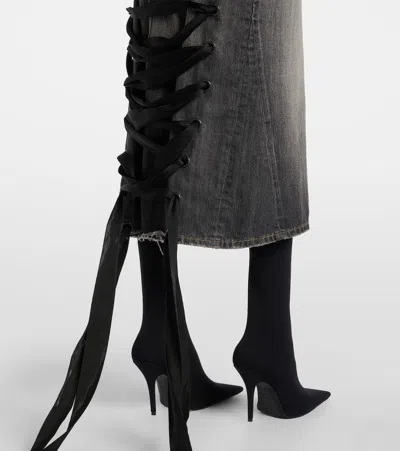 Balenciaga Skirt With Laces In Smoky Grey Denim Women In Gray