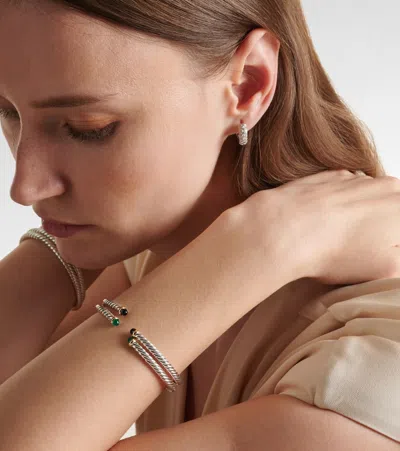 David Yurman 14kt Yellow Gold And Sterling Silver Cable Classics Onyx Bracelet In Silver