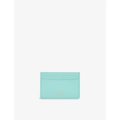 Smythson Womens Flat Leather Card Holder Bright Aqua In Bright Aqua