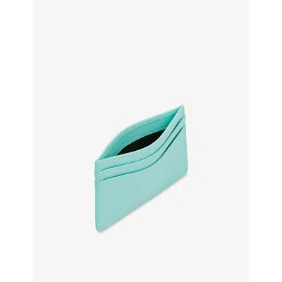 Smythson Womens Flat Leather Card Holder Bright Aqua In Bright Aqua