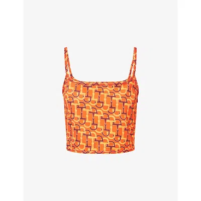 Gucci Orange Top With Spaghetti Straps And All-over Horsebit Print In Cotton Woman In Animal Print