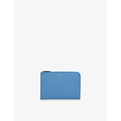 Smythson Mens Panama Leather Slim Pouch Nile Blue