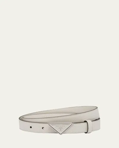 Prada Triangle Logo Saffiano Leather Buckle Belt In F0chz Talco 1