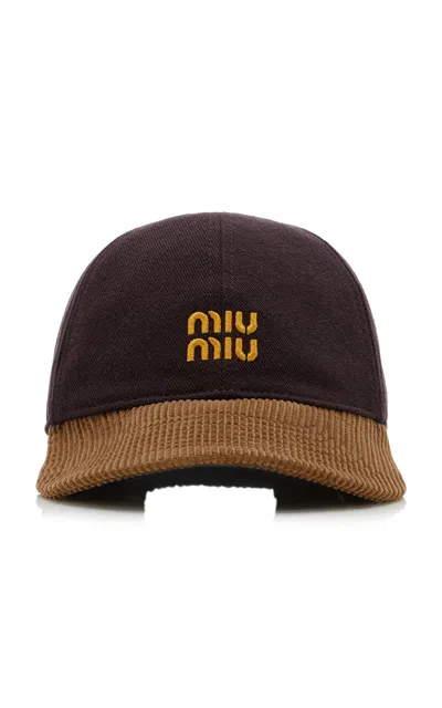 Miu Miu Cotton Drill Baseball Cap In Brown