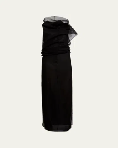 Khaite Long Silk Organza Dress In Black