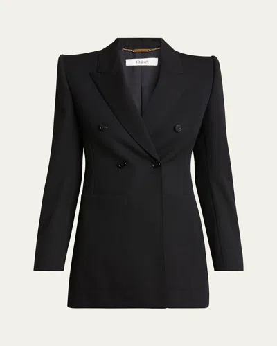 Chloé Double-breasted Wool Tailored Jacket With Patch Pockets In Black
