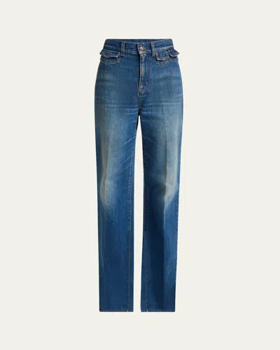 Chloé High-waisted Flared Jeans With Flap Pockets In Blue