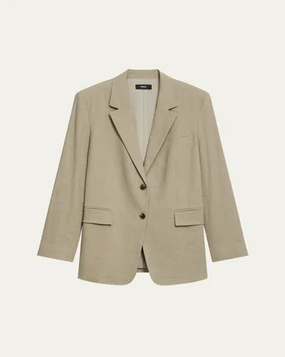 Theory Oversized Crunch Linen Blazer In Soft Taupe