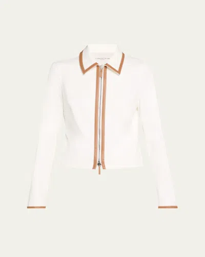 Lafayette 148 Cotton Twill Collared Zip Front Jacket In White