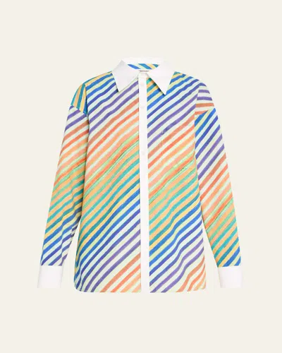 Christopher John Rogers Striped Bias Button-down Shirt In Rainbow Multi