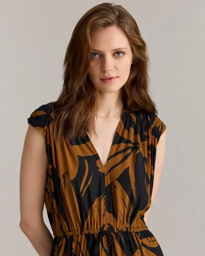 Billy Reid Silk Brush Stroke V-neck Maxi Dress In Billy's Brown/black