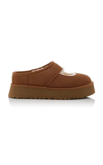 Ugg Suede Platform Sandals With Shearling Lining In Brown