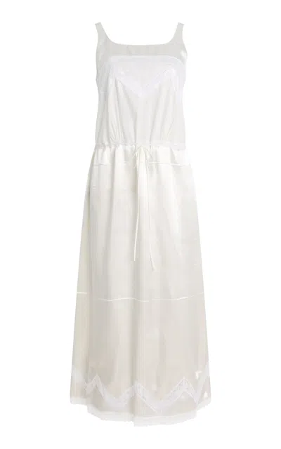 Prada Lace-detailed Satin Midi Batiste Dress In White