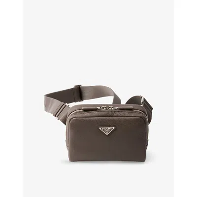 Prada Mens Grey Triangle-logo Leather Shoulder Bag In Grey