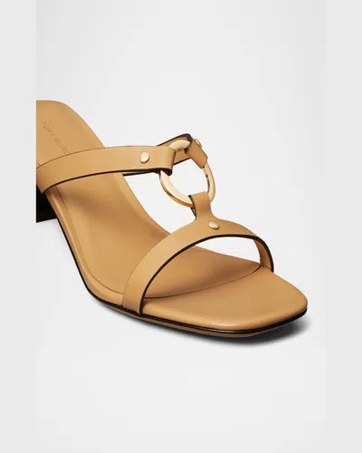 Tory Burch Leather Ring Heeled Slide Sandals In Cantucci