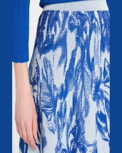Misook Heritage-fit Floral Jacquard Knit Midi Skirt In Aegean Blue/aquatic