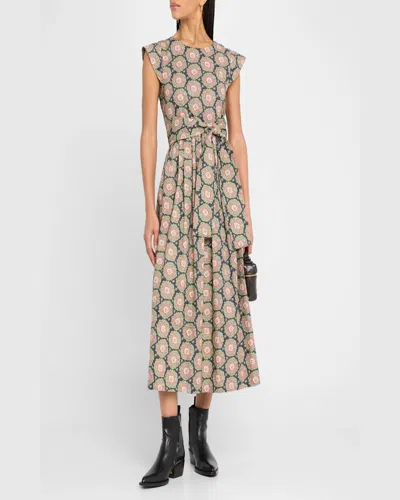 The Great . The Tulsa Paisley Belted Cotton Midi Dress In Multi
