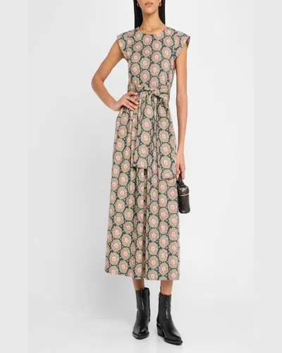 The Great . The Tulsa Paisley Belted Cotton Midi Dress In Multi