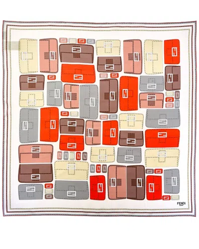 Fendi Silk Foulard With Abstract Geometric Pattern In Orange