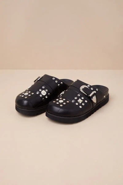 Lulus Briten Black Studded Flatform Buckle Mule Slides In Black