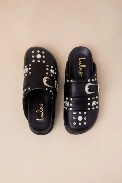 Lulus Briten Black Studded Flatform Buckle Mule Slides In Black