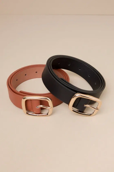 Lulus Exceptional Finish Brown And Black Two-piece Belt Set In Black
