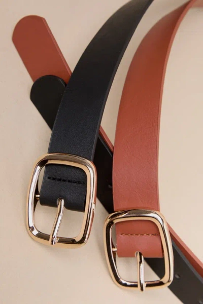 Lulus Exceptional Finish Brown And Black Two-piece Belt Set In Black