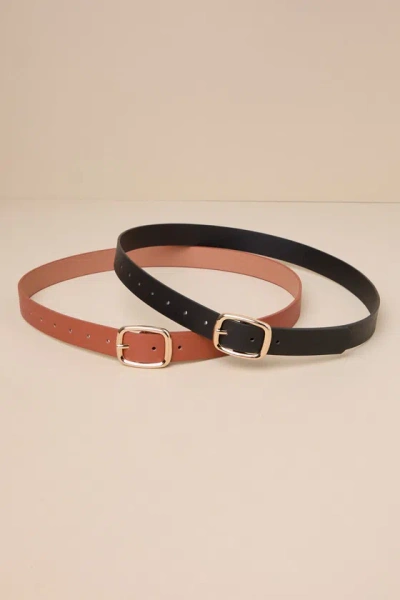 Lulus Exceptional Finish Brown And Black Two-piece Belt Set In Black