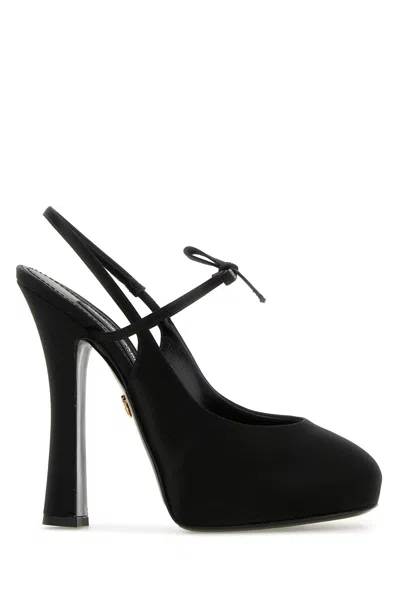 Dolce & Gabbana Vally 105 Satin Slingback Pumps In Black