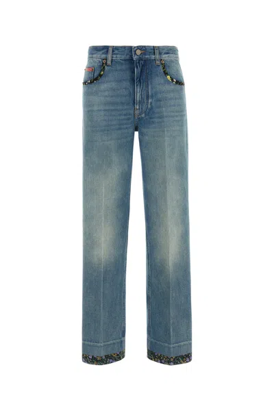 Valentino High Rise Viscose Straight Jeans In Blue