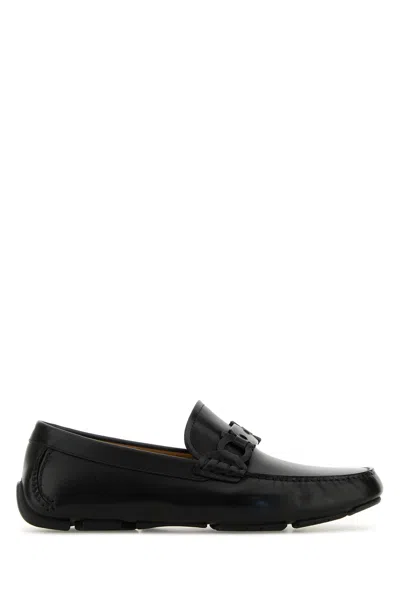 Ferragamo Black Loafers With Ganicini Plaque On The Front