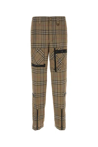 Burberry Cargo Pants Check Pattern In Silk Blend In White