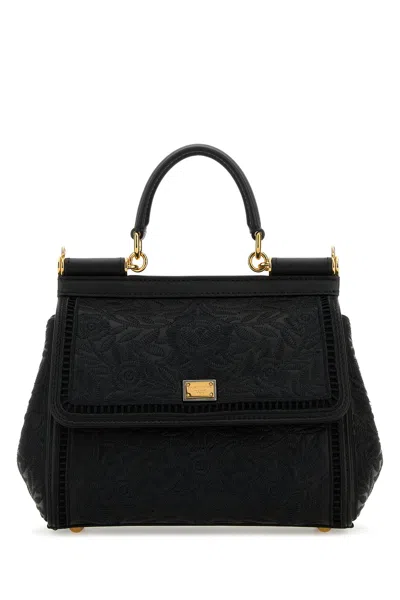 Dolce & Gabbana Medium Sicily Embroidered Top Handle Bag In Black