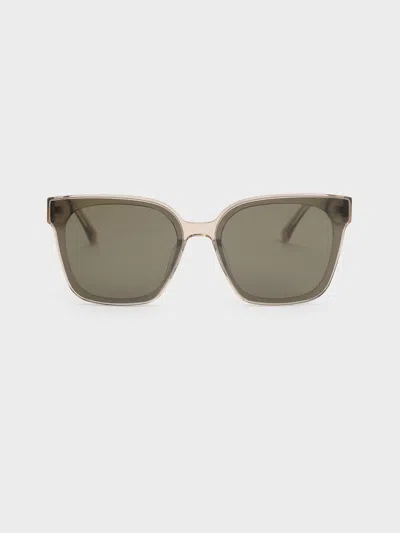Charles & Keith - Freya Square Thick-frame Sunglasses In Beige